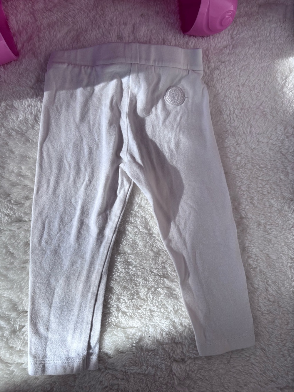 Moncler White Baby Leggings with Embossed Logo Patch 12m 18m